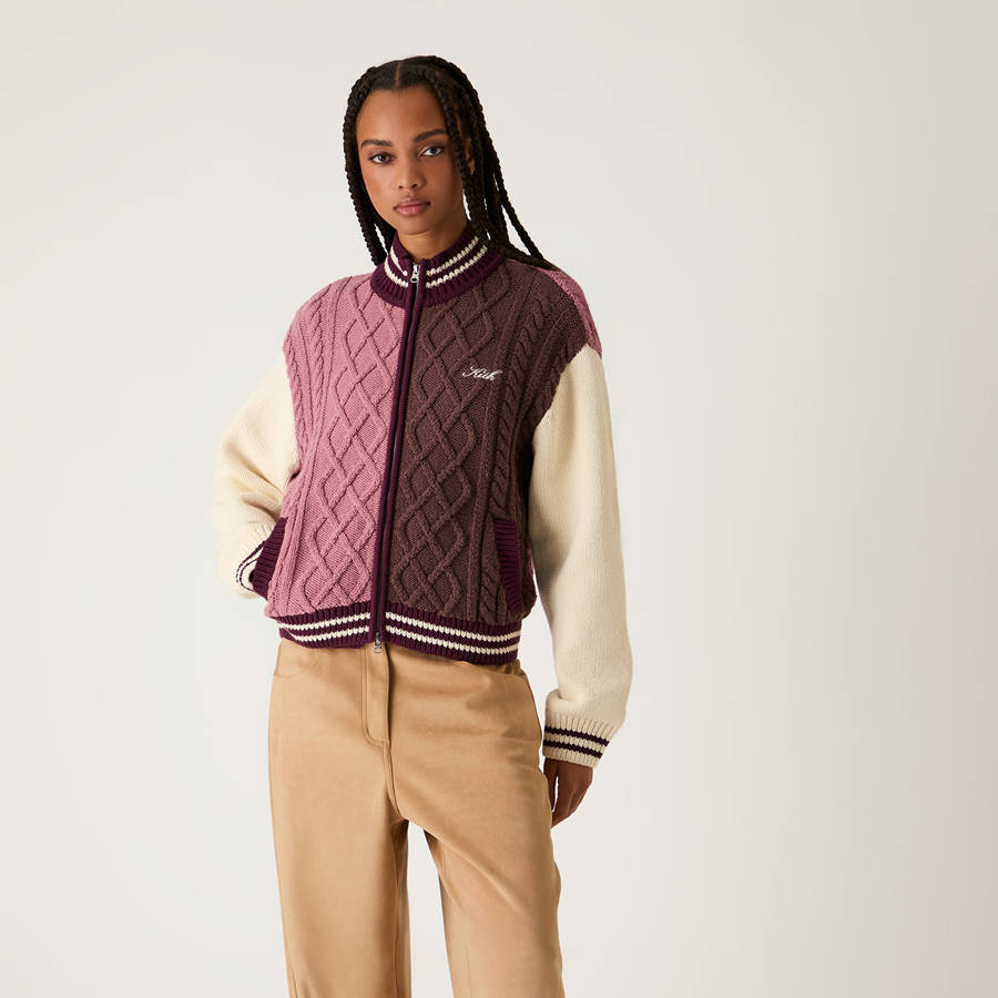 Pink Women Kith Wyler Blocked Full Zip Sweater Jackets | 6023-QHXWL