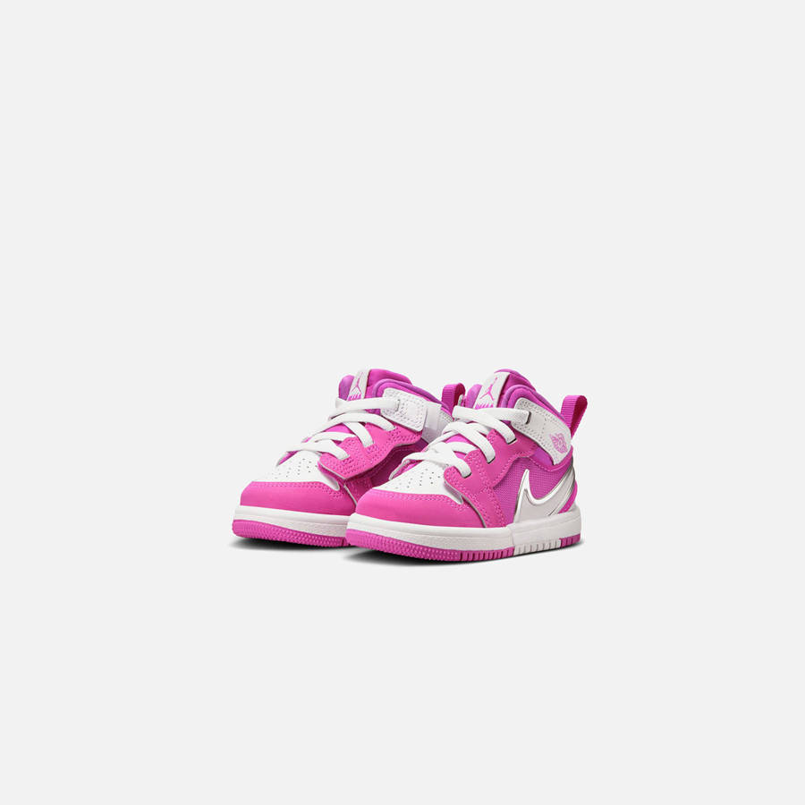 Pink / White Kids' Kith Nike TD Air Jordan 1 Mid RM Easyon Sneakers | 0418-GQPKZ
