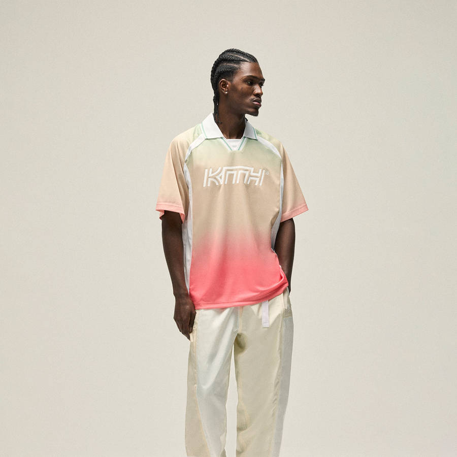 Pink / White Men Kith Gradient Edison Jersey T-Shirt | 6081-CEFAU