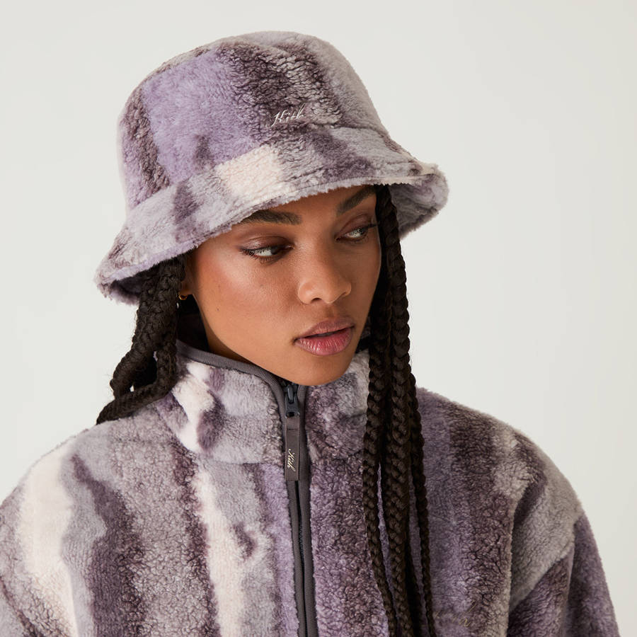 Purple Women Kith Mixed Media Fleece Bucket Hat Headwear | 2863-NSCZR