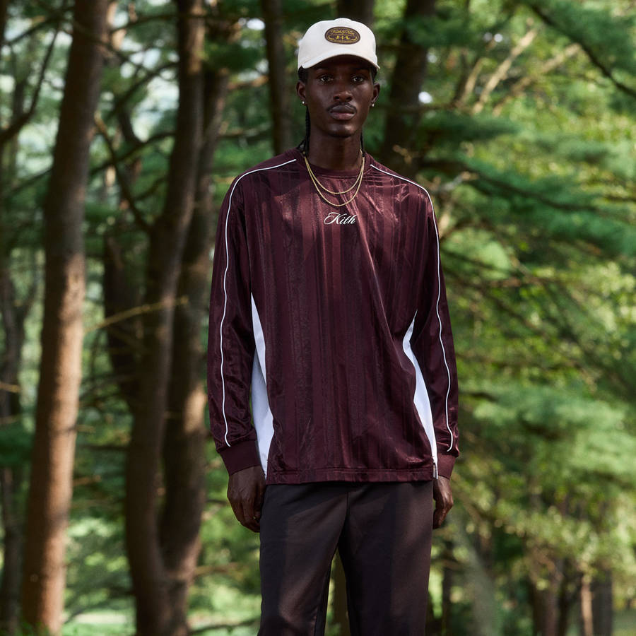 Red Men Kith Pinstripe Tricot Panelled T-Shirt | 2748-SCXTE
