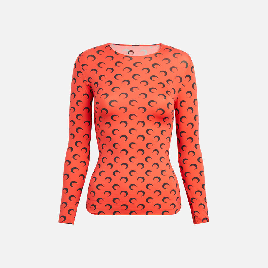 Red Women Kith Marine Serre Recycled Moon Jersey Crewneck Top Shirts | 6498-IBTEG