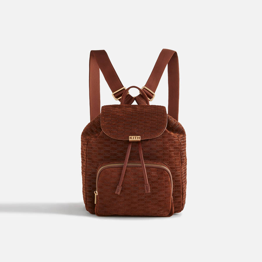 Red Women Kith Monogram Debossed Suede Backpack Bags | 1502-USEQJ