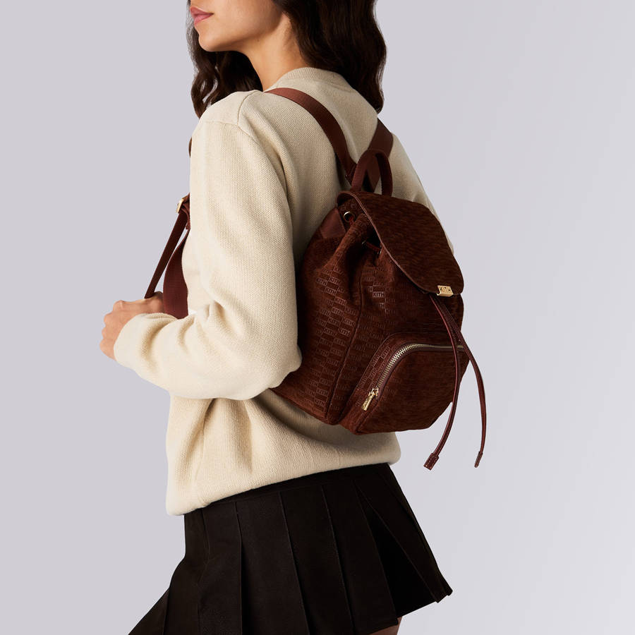 Red Women Kith Monogram Debossed Suede Backpack Bags | 1502-USEQJ