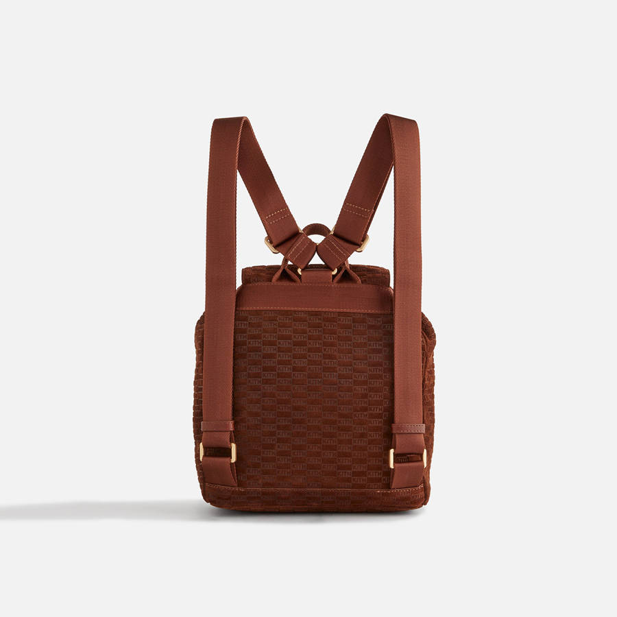 Red Women Kith Monogram Debossed Suede Backpack Bags | 1502-USEQJ