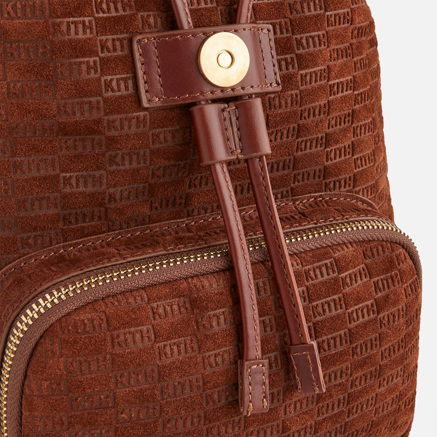 Red Women Kith Monogram Debossed Suede Backpack Bags | 1502-USEQJ