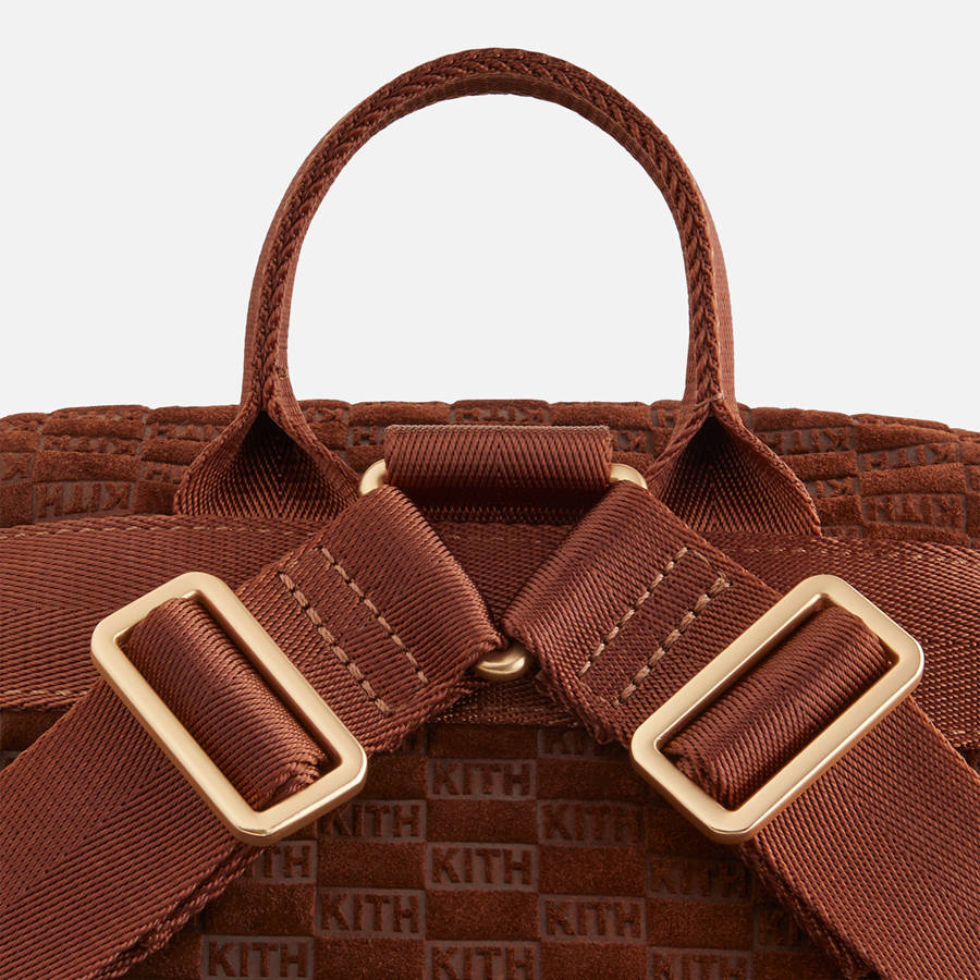 Red Women Kith Monogram Debossed Suede Backpack Bags | 1502-USEQJ