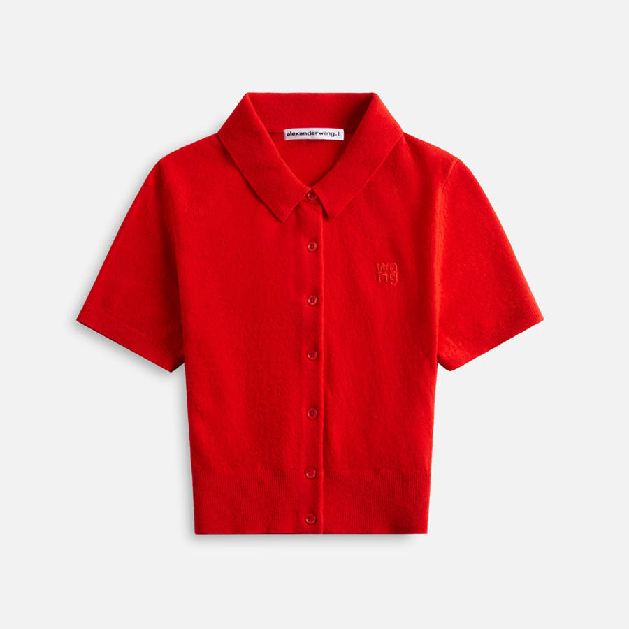 Red Women Kith T by Alexander Wang Short Sleeve Polo Cardigan Sweaters | 8475-YMXVF