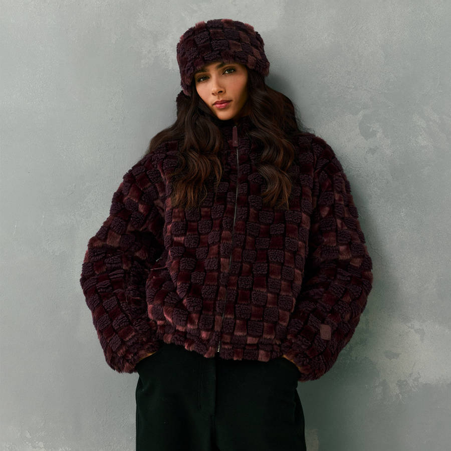 Red Women Kith Toshi Checked Teddy Bomber Jackets | 8024-OYNZR