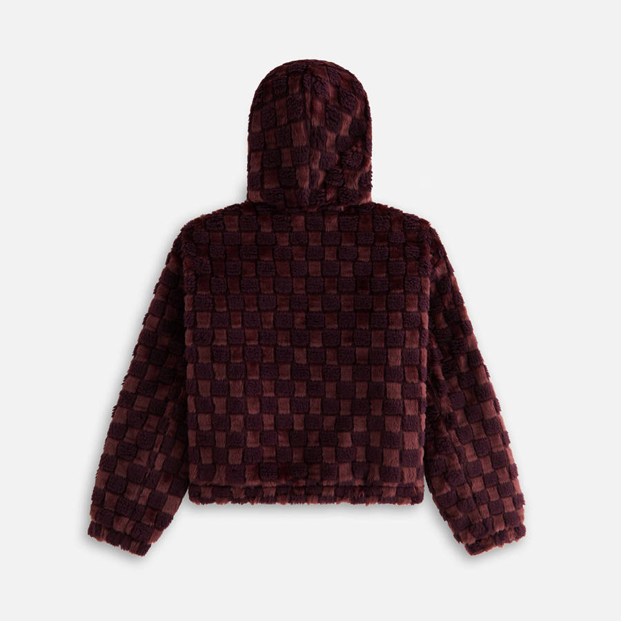 Red Women Kith Toshi Checked Teddy Bomber Jackets | 8024-OYNZR