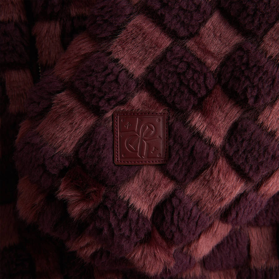 Red Women Kith Toshi Checked Teddy Bomber Jackets | 8024-OYNZR