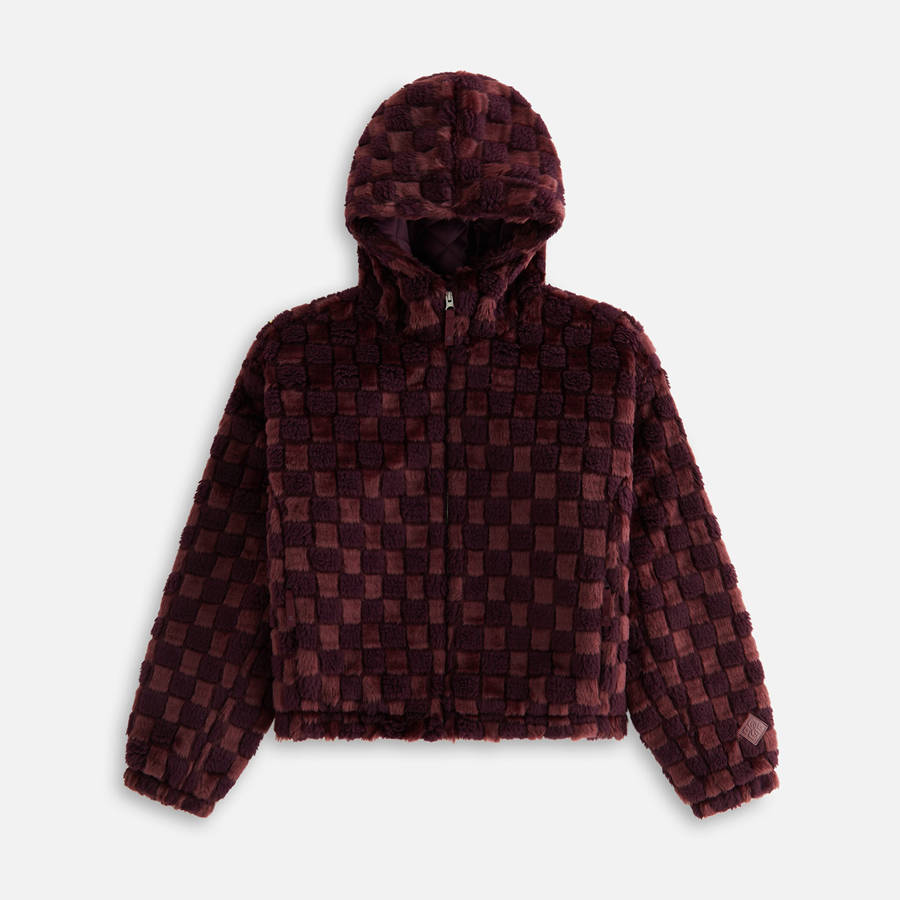 Red Women Kith Toshi Checked Teddy Bomber Jackets | 8024-OYNZR