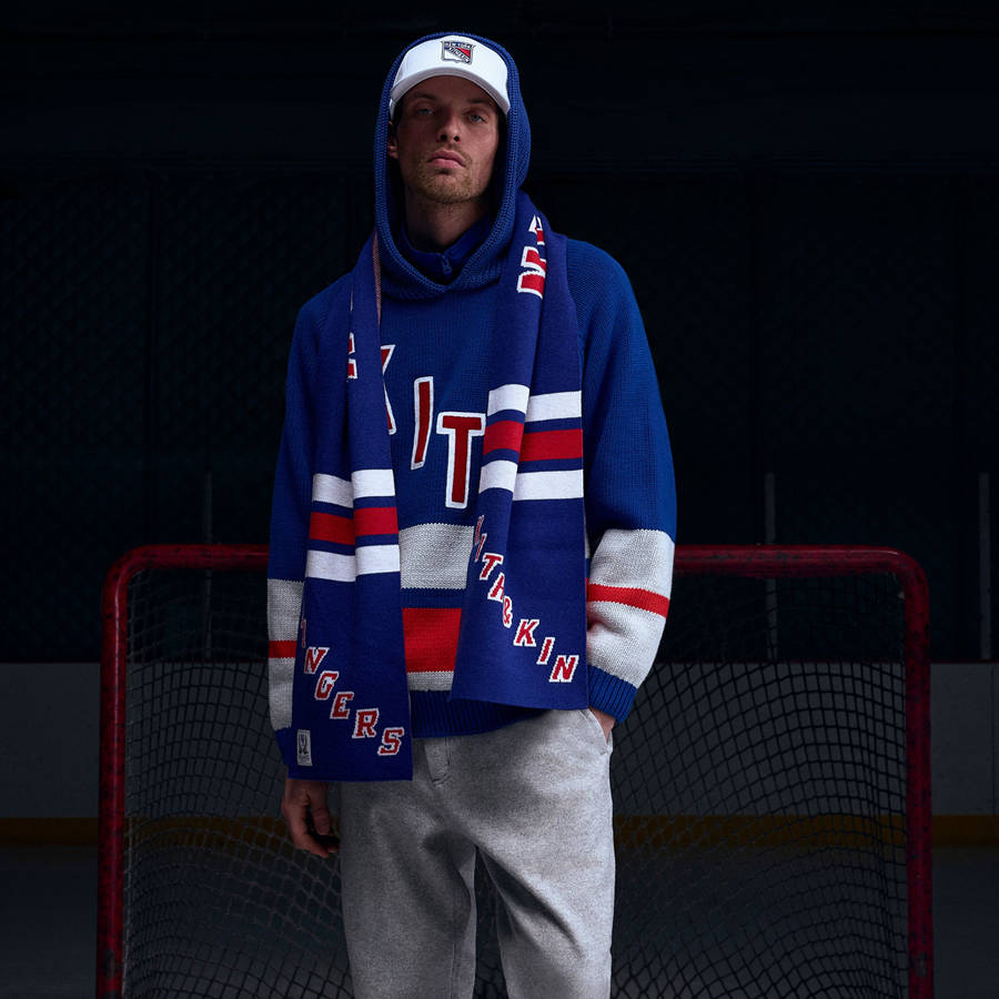 Red / Blue / White Men Kith for the New York Rangers Hooded Delk Sweater Sweatshirts | 5134-UXRAQ