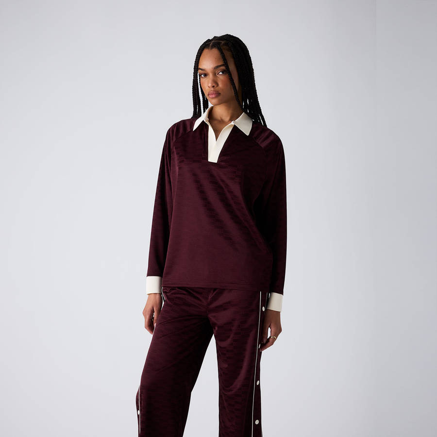 Red / White Women Kith Ridley Polo Monogram Jersey Long Sleeve Shirts | 4723-IGKZX