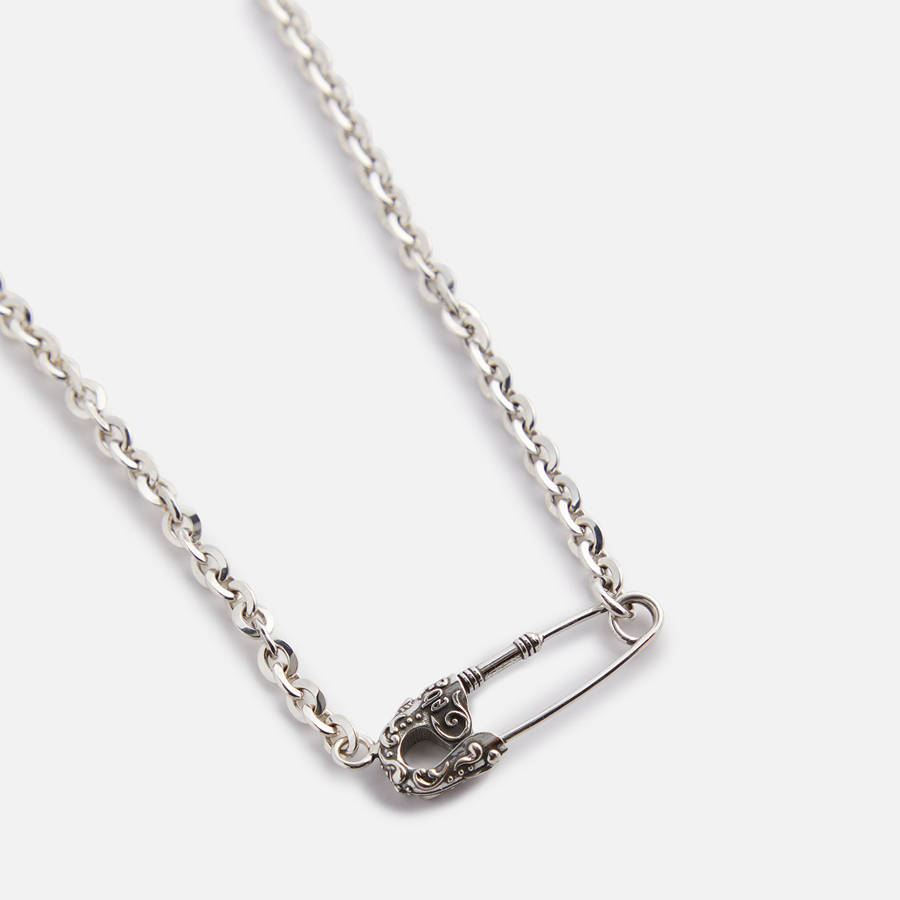 Silver Men Kith Emanuele Bicocchi Arabesque Safety Pin Necklace Large Jewelry | 8476-BNWAE