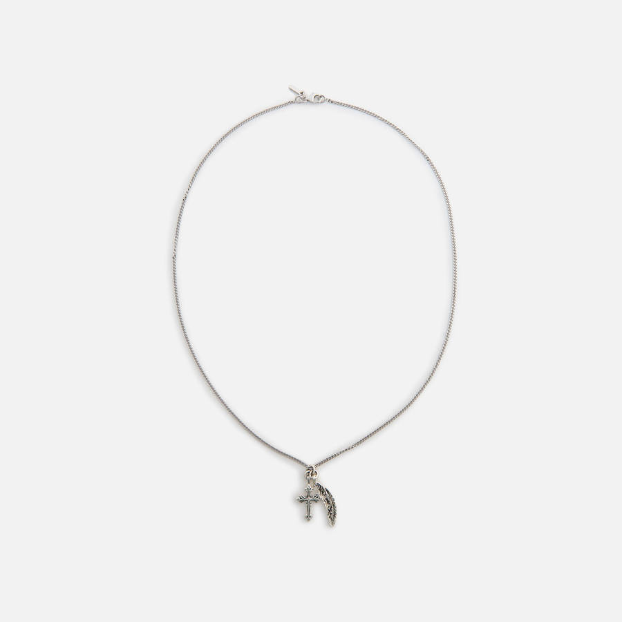 Silver Men Kith Emanuele Bicocchi Avelli Cross + Feather Pendant Necklace Jewelry | 5216-XPIGE