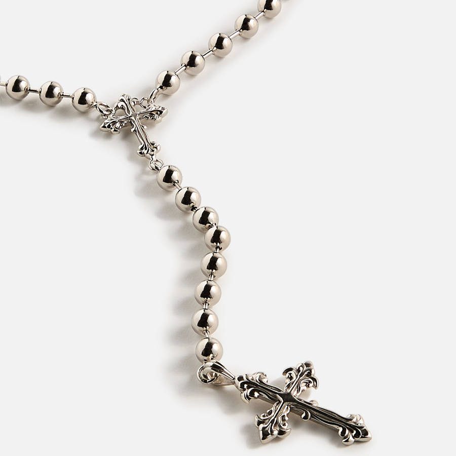 Silver Men Kith Emanuele Bicocchi Beaded Chain Rosary Necklace Jewelry | 0973-QZOPA