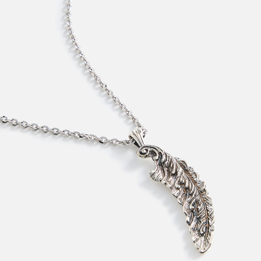 Silver Men Kith Emanuele Bicocchi Feather Pendant Necklace Jewelry | 6879-RHMCD