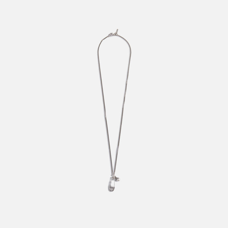 Silver Men Kith Emanuele Bicocchi Safety Pin Pearl Pendant Necklace Jewelry | 4698-ZFVCP