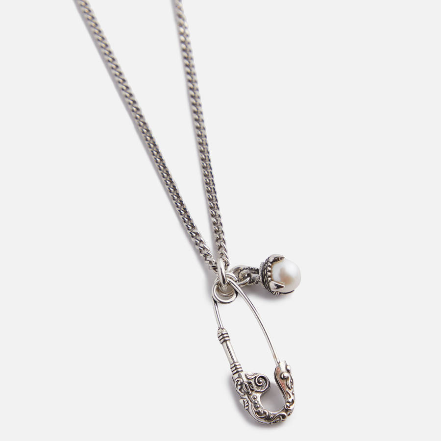 Silver Men Kith Emanuele Bicocchi Safety Pin Pearl Pendant Necklace Jewelry | 4698-ZFVCP