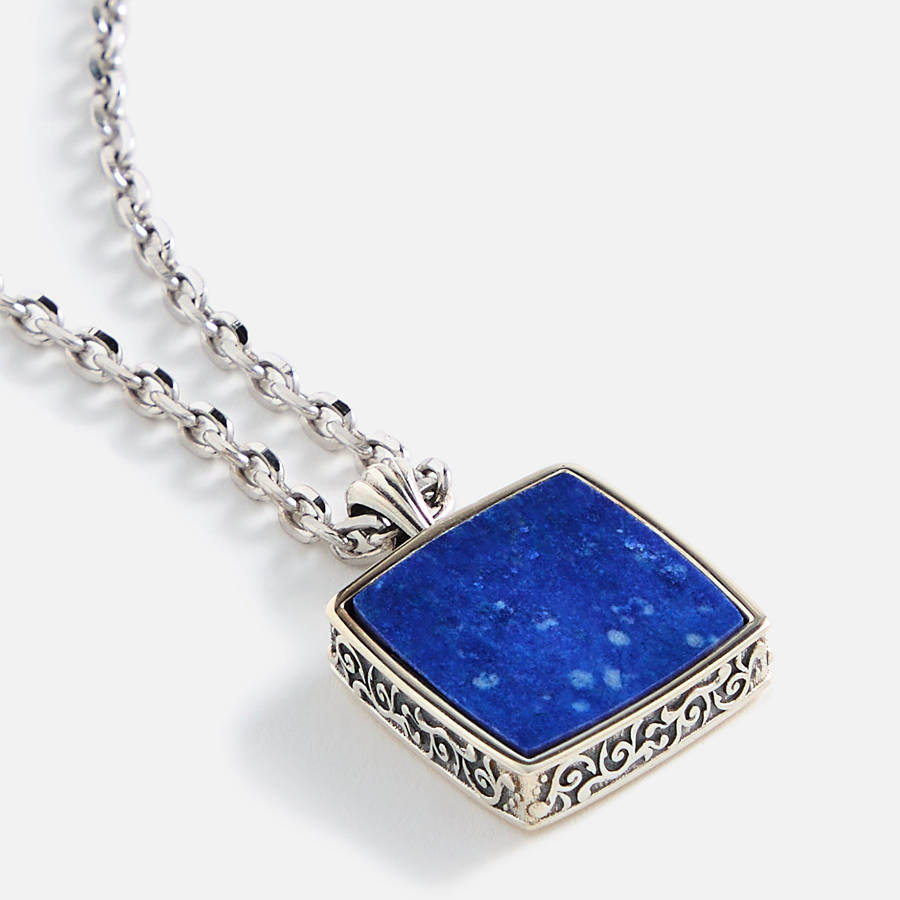 Silver Men Kith Emanuele Bicocchi Square Lapis Amulet Necklace Jewelry | 6170-EPLWD