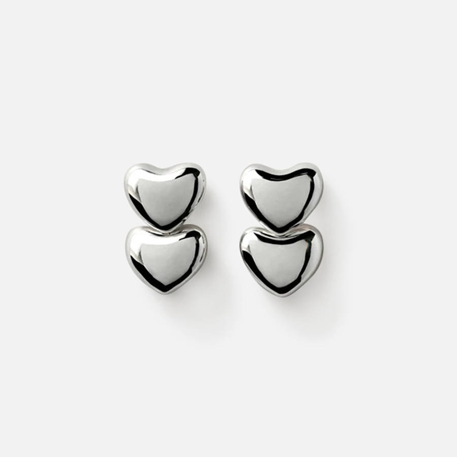 Silver Women Kith Annika Inez Dual Voluptuous Heart Earrings Jewelry | 8617-MCUYD