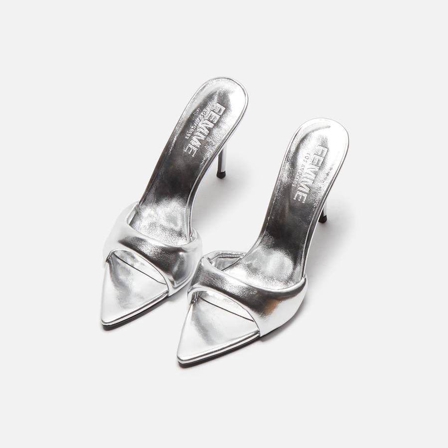 Silver Women Kith Femme LA Saint Slipper Heels | 7613-UELCP
