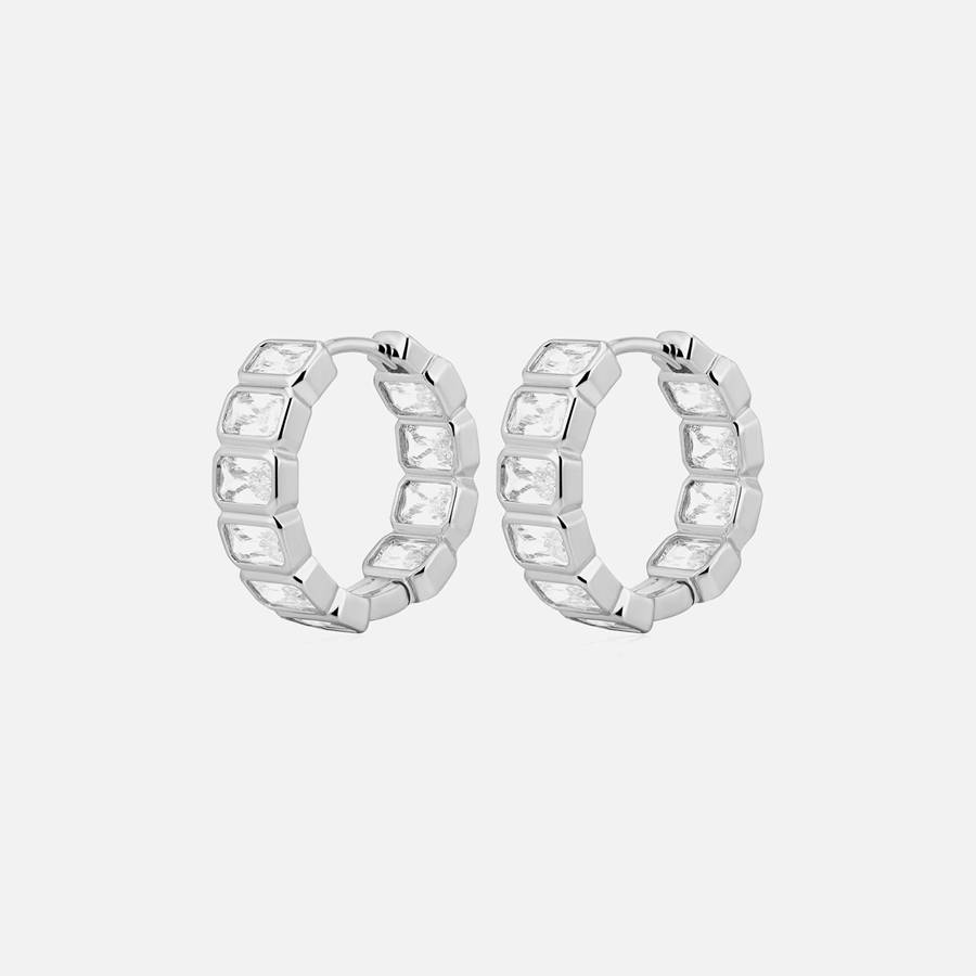 Silver Women Kith Luv AJ The Bianca Bezel Hoops Jewelry | 3581-PKQXB