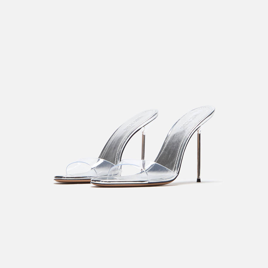 Silver Women Kith Paris Texas Lidia Mule Heels | 7581-EOIVU