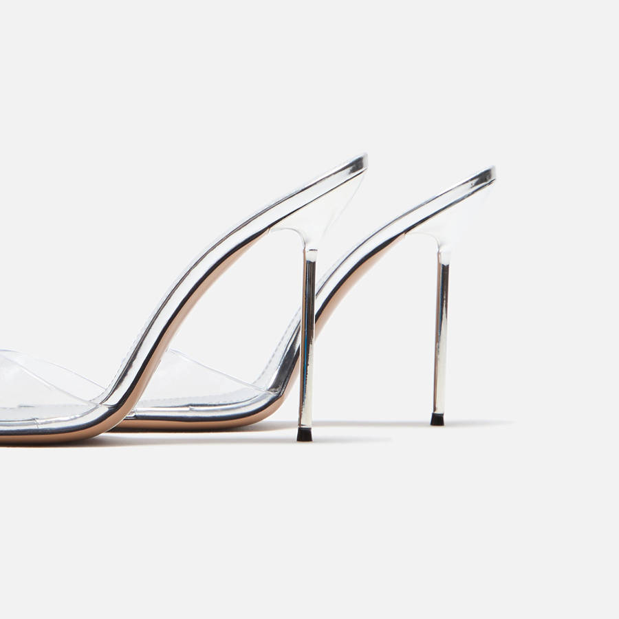 Silver Women Kith Paris Texas Lidia Mule Heels | 7581-EOIVU