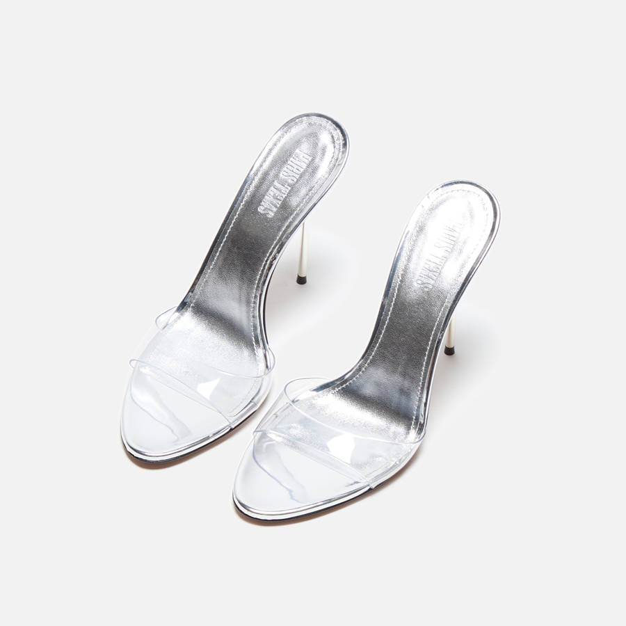 Silver Women Kith Paris Texas Lidia Mule Heels | 7581-EOIVU