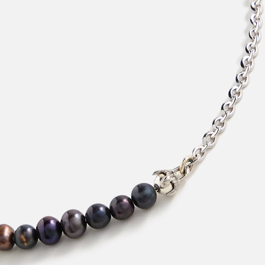 Silver / Black Men Kith Emanuele Bicocchi Half Chain and Black Pearls Necklace (Small) Jewelry | 7432-UYZKW