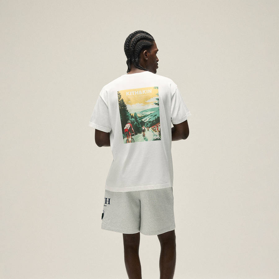 White Men Kith Cycling Poster T-Shirt | 6498-EPQHX