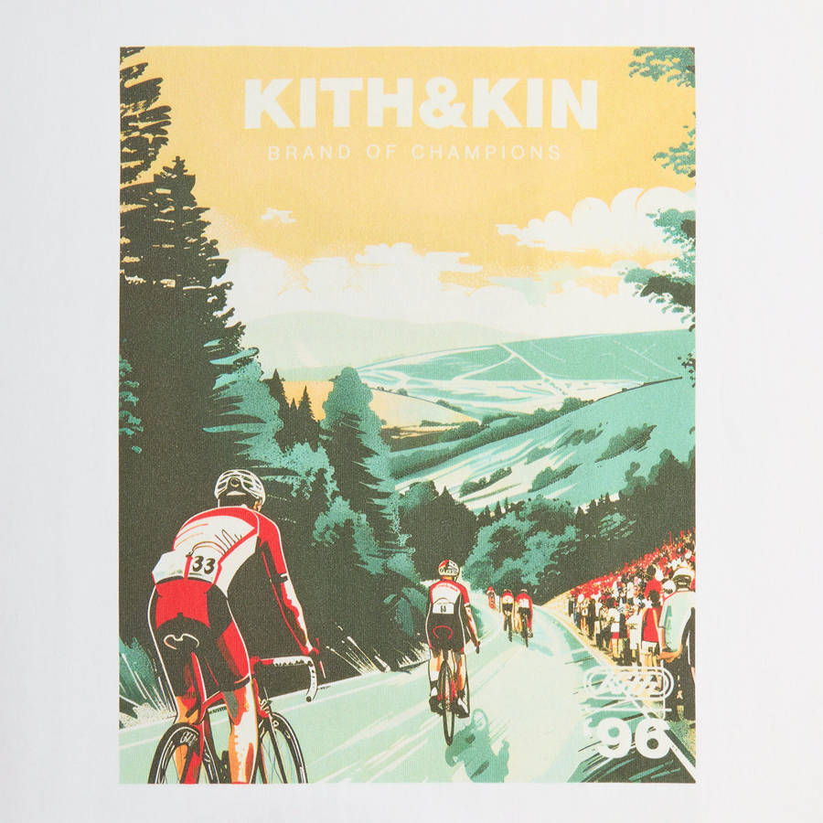 White Men Kith Cycling Poster T-Shirt | 6498-EPQHX