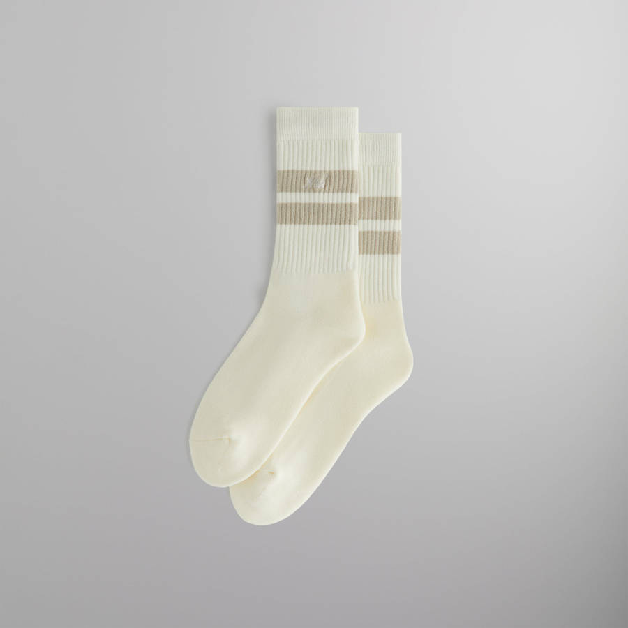 White Men Kith Double Stripe Script Embroidered Cotton Crew Socks | 8105-SOQGU