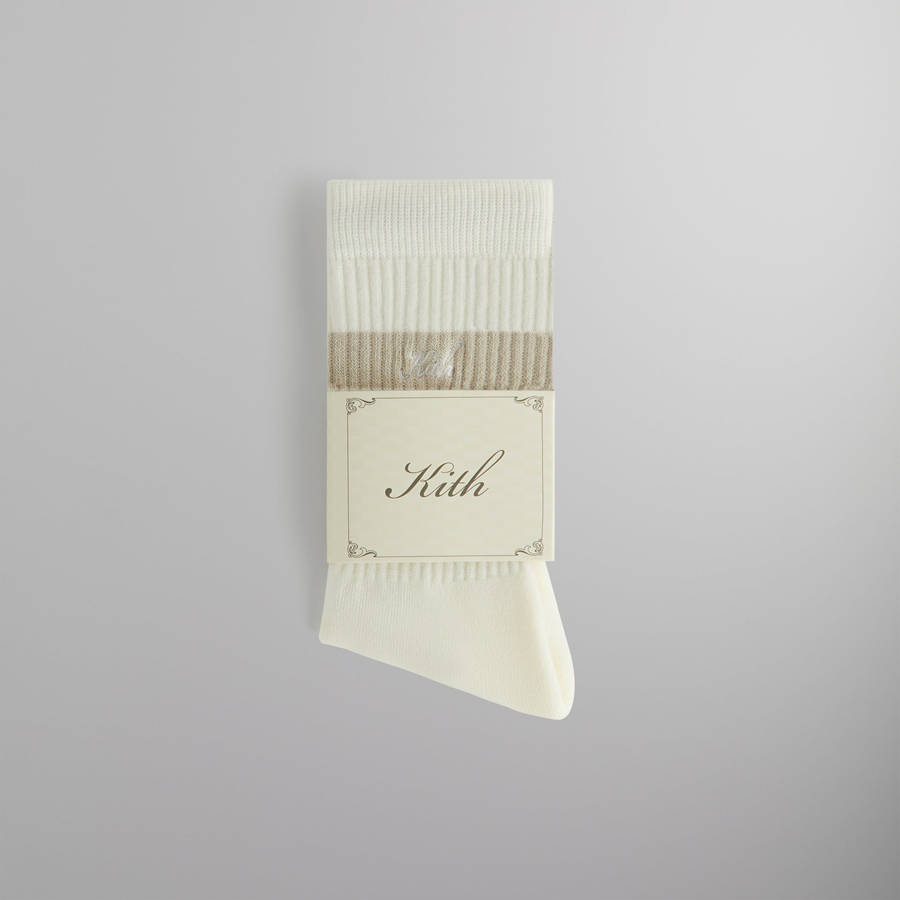White Men Kith Double Stripe Script Embroidered Cotton Crew Socks | 8105-SOQGU