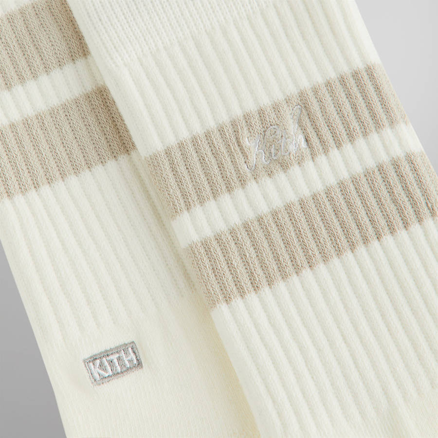 White Men Kith Double Stripe Script Embroidered Cotton Crew Socks | 8105-SOQGU