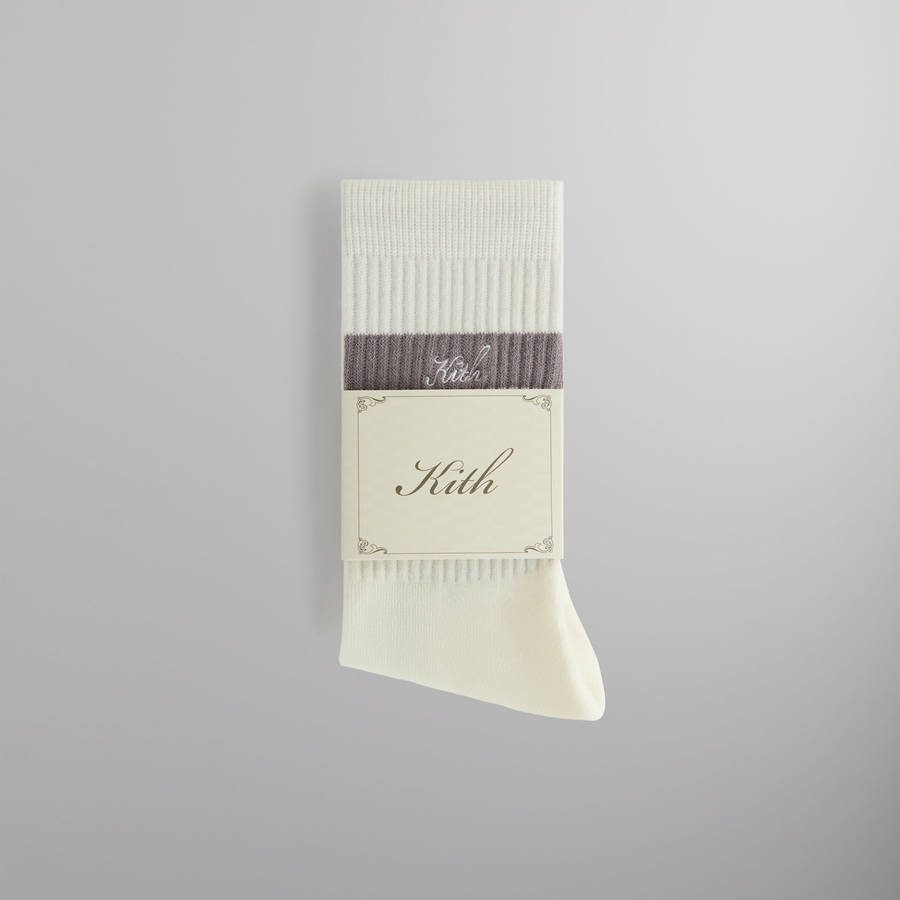 White Men Kith Double Stripe Script Embroidered Cotton Crew Socks | 5687-DPLJF