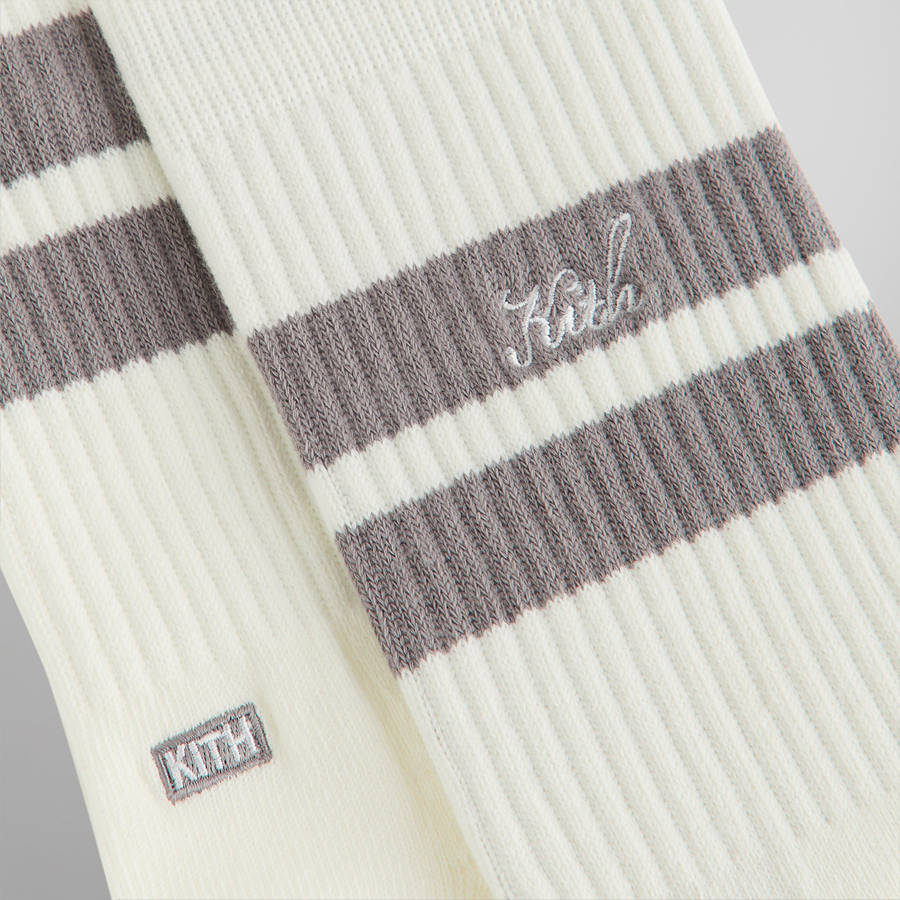White Men Kith Double Stripe Script Embroidered Cotton Crew Socks | 5687-DPLJF