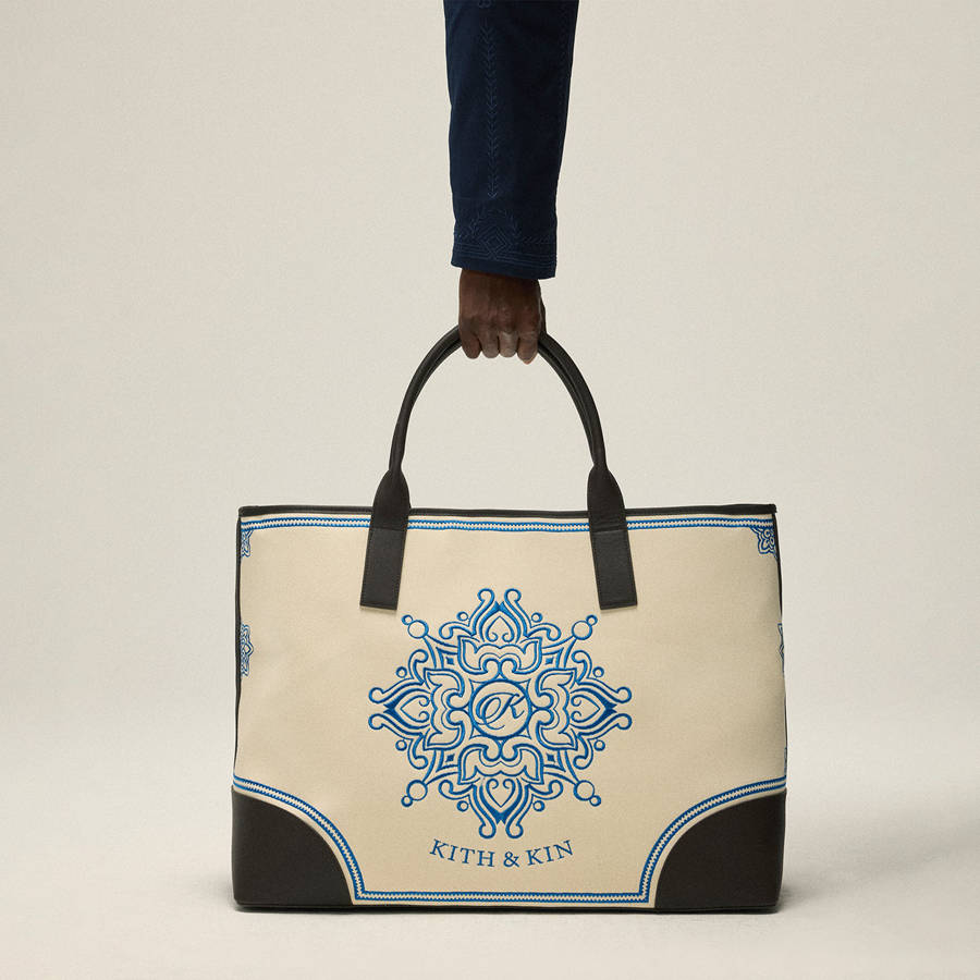 White Men Kith Embroidered Canvas Tote Bags | 5670-XHRVY