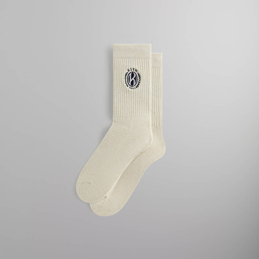 White Men Kith Embroidered Crest Crew Socks | 6104-CKNTR