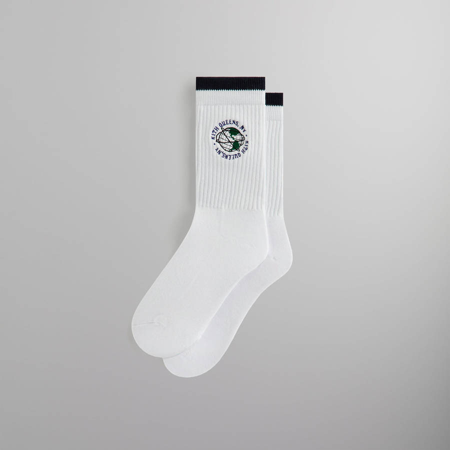 White Men Kith Embroidered Globe Crew Socks | 5362-HOFZX