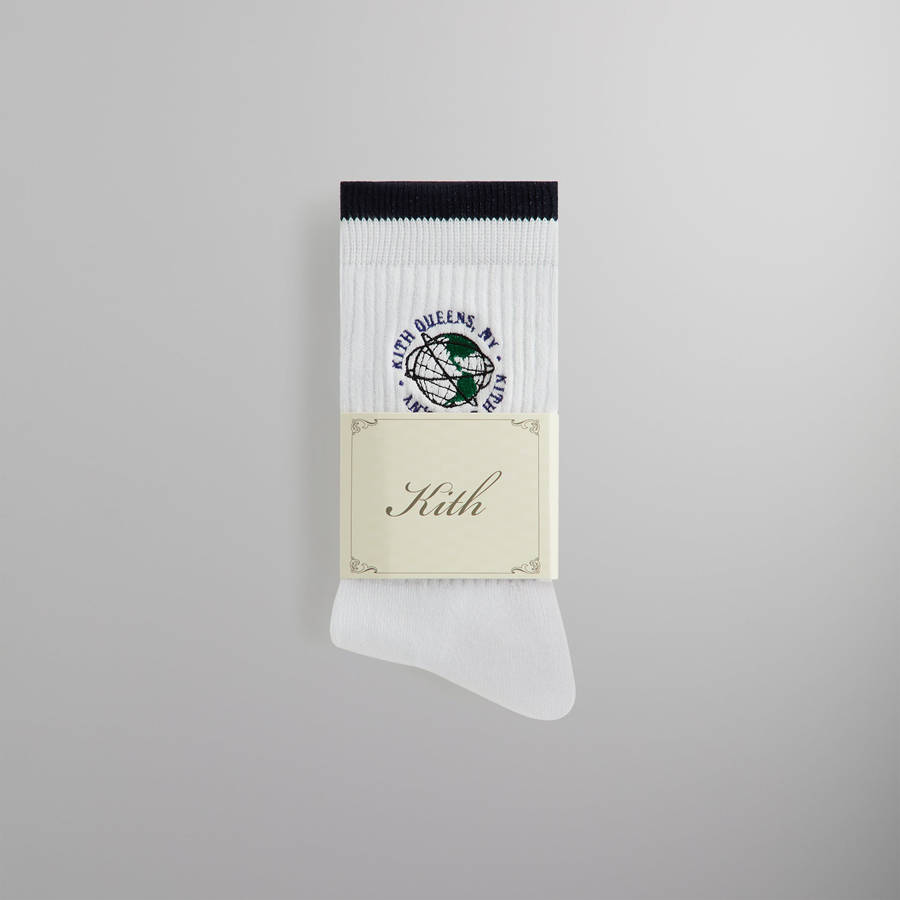 White Men Kith Embroidered Globe Crew Socks | 5362-HOFZX