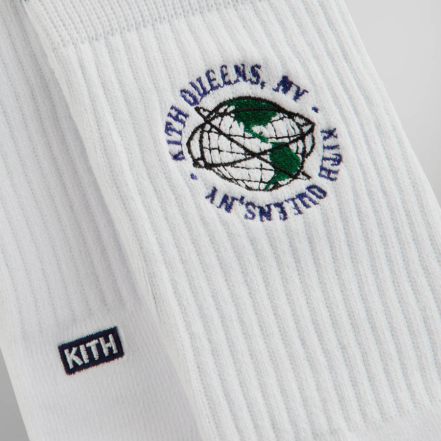 White Men Kith Embroidered Globe Crew Socks | 5362-HOFZX