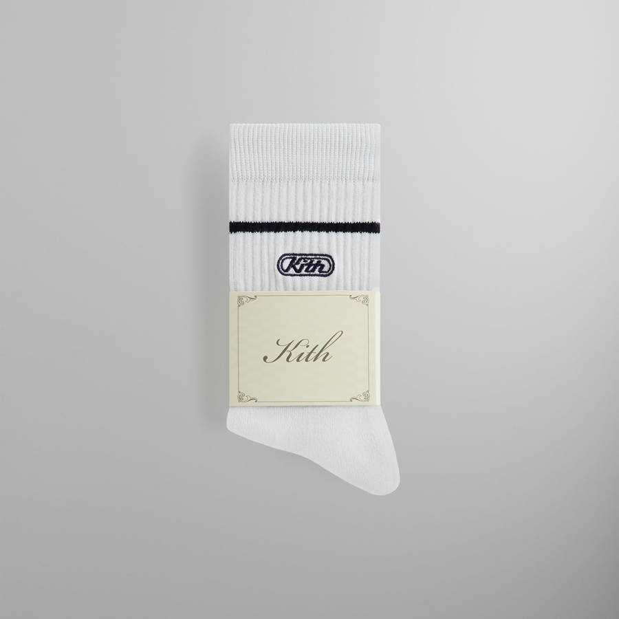 White Men Kith Embroidered Logo Striped Crew Socks | 8592-IOTND