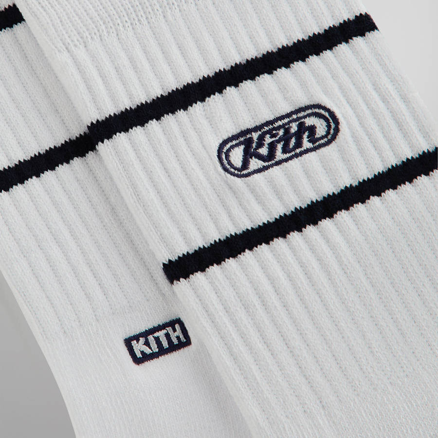White Men Kith Embroidered Logo Striped Crew Socks | 8592-IOTND