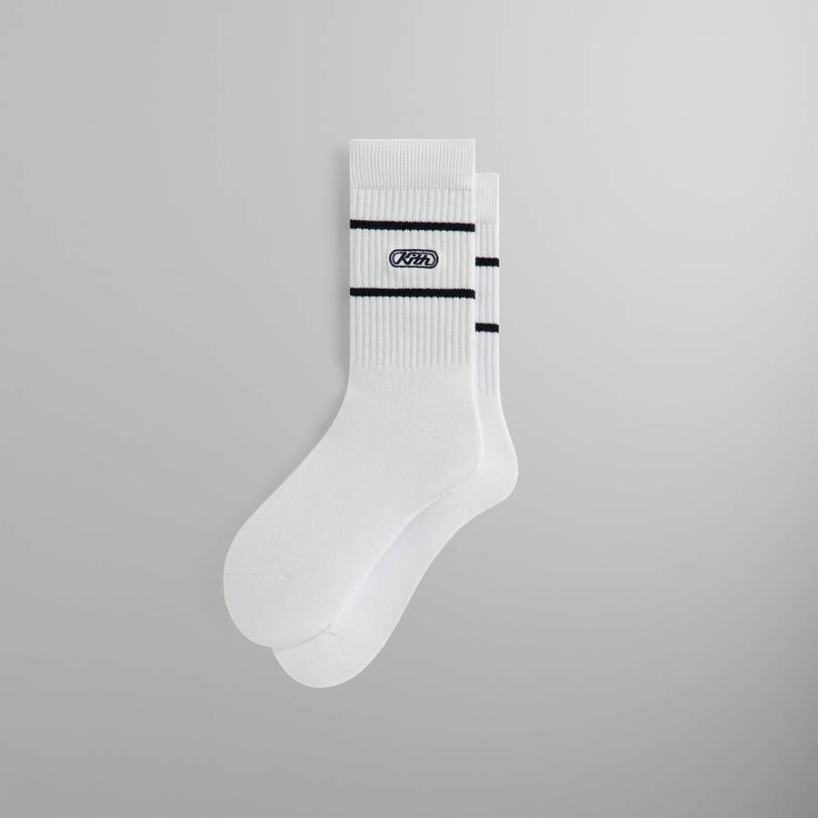White Men Kith Embroidered Logo Striped Crew Socks | 8592-IOTND