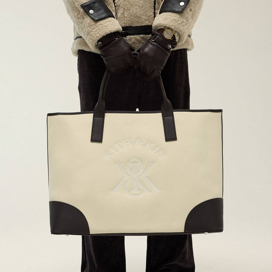 White Men Kith Leather Trimmed Canvas Tote Bags | 1905-DKVZX