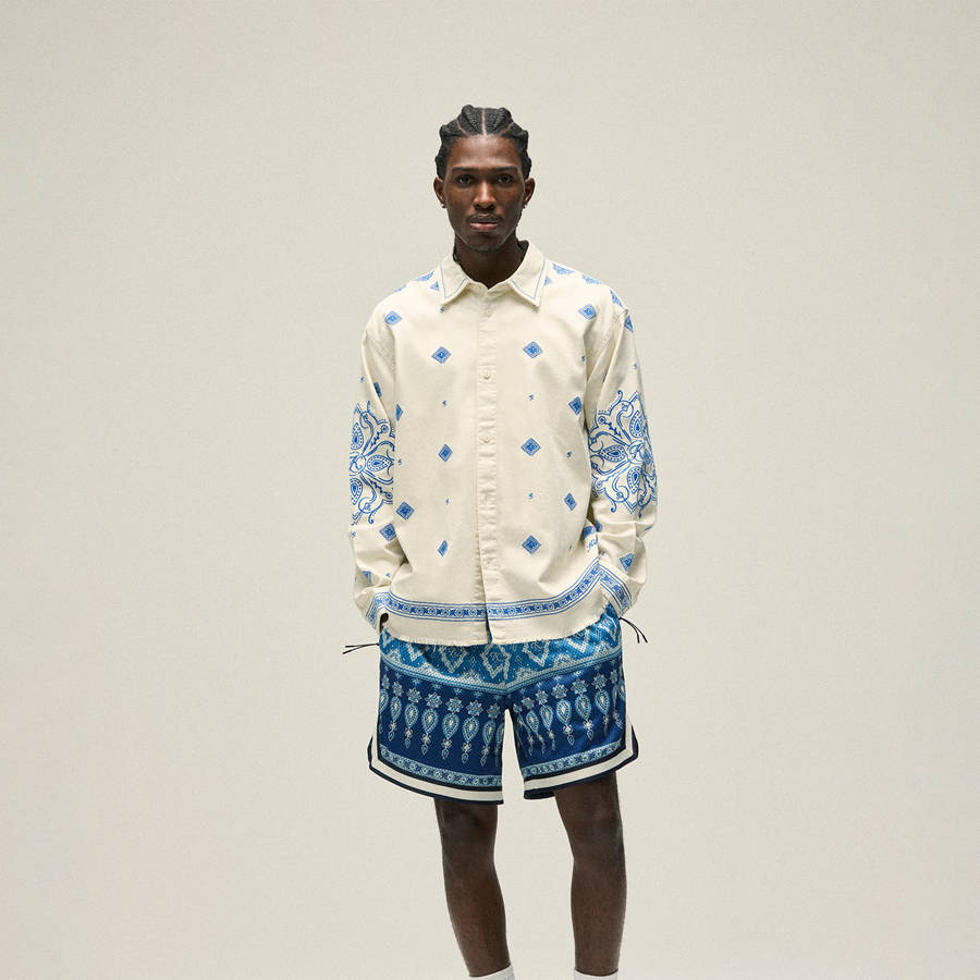 White Men Kith Raw Hem Denim Apollo Shirts | 1534-JTZOD