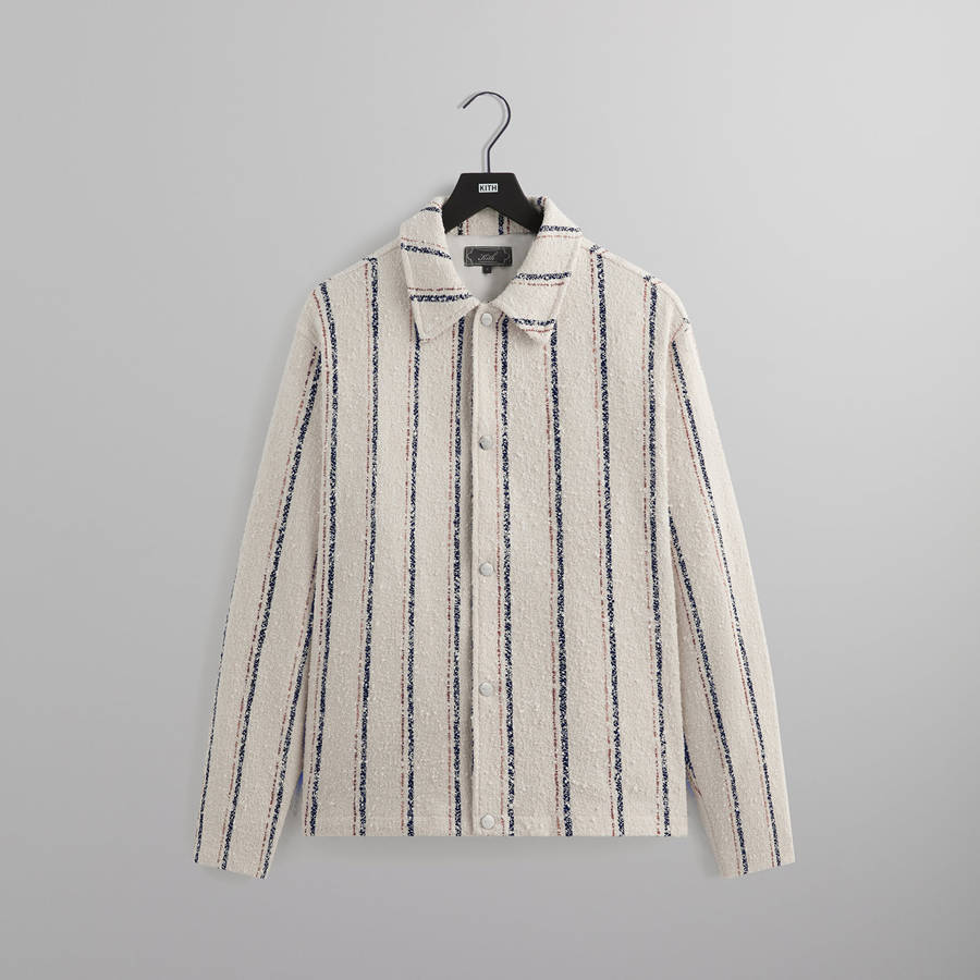 White Men Kith Striped Boucle Coaches Jackets | 3098-PWQAB